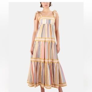 Zimmermann Mae Tie Shoulder Dress in Multi-Stripe Size 10 NWT